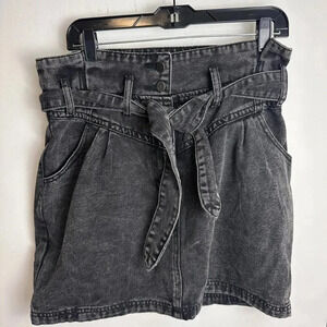 Black Preppy Paper Bag Denim Skirt with Tie by Gilli size L #1005